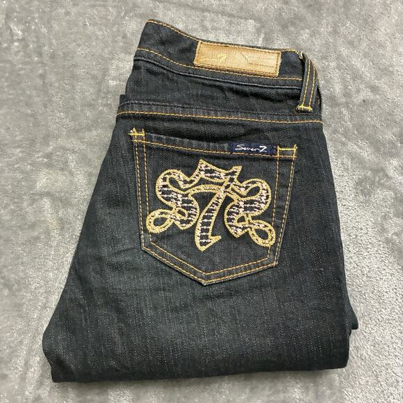 Seven 7 Jeans Womens Sz.24 Blue Premium Denim Boot Embroiled Pockets Pants - Picture 1 of 13